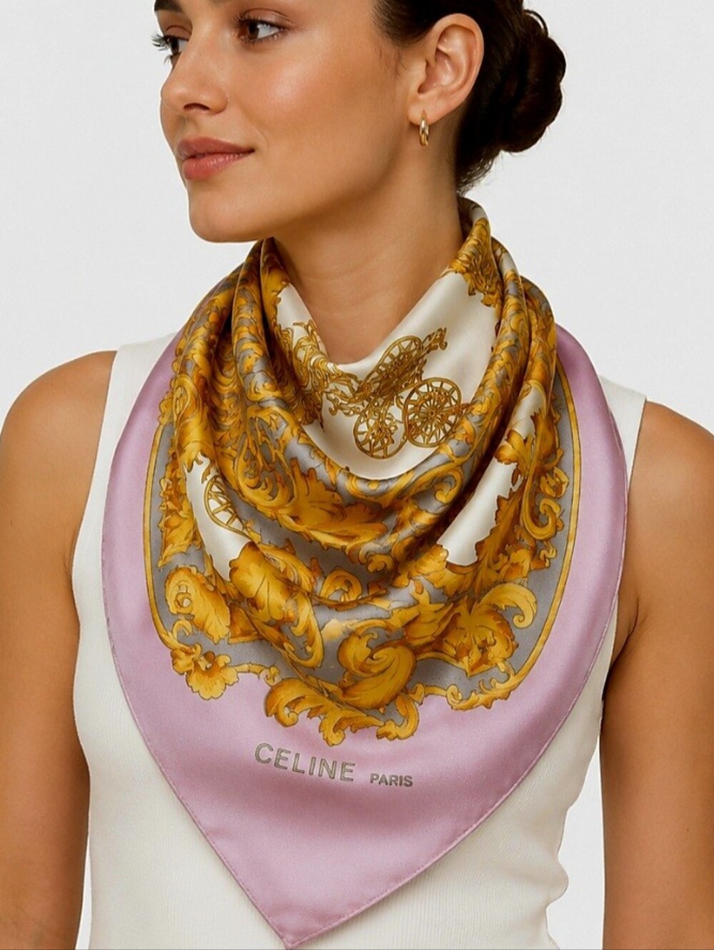 Celine Pink & Gold Baroque Silk Scarf